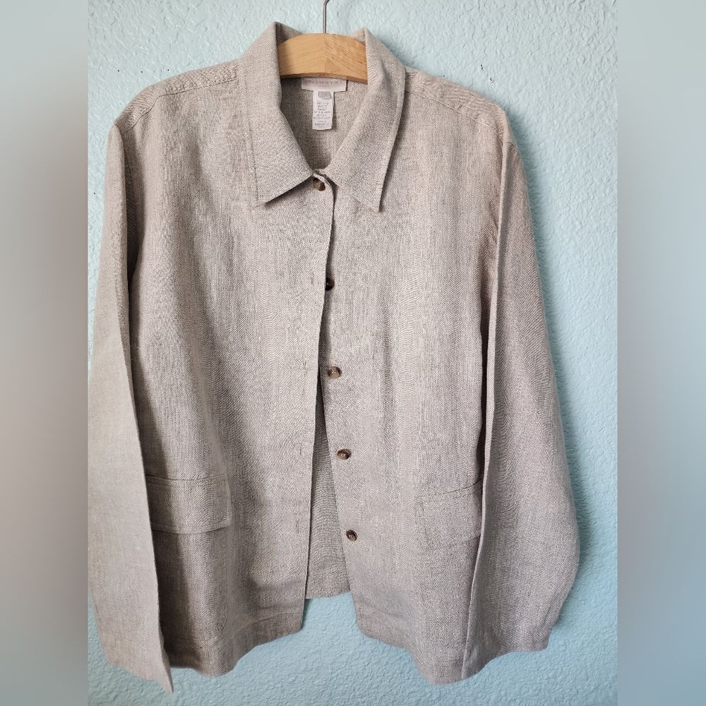 Jones New York Beige Linen-Blend Button-Up Jacket - Picture 4 of 12